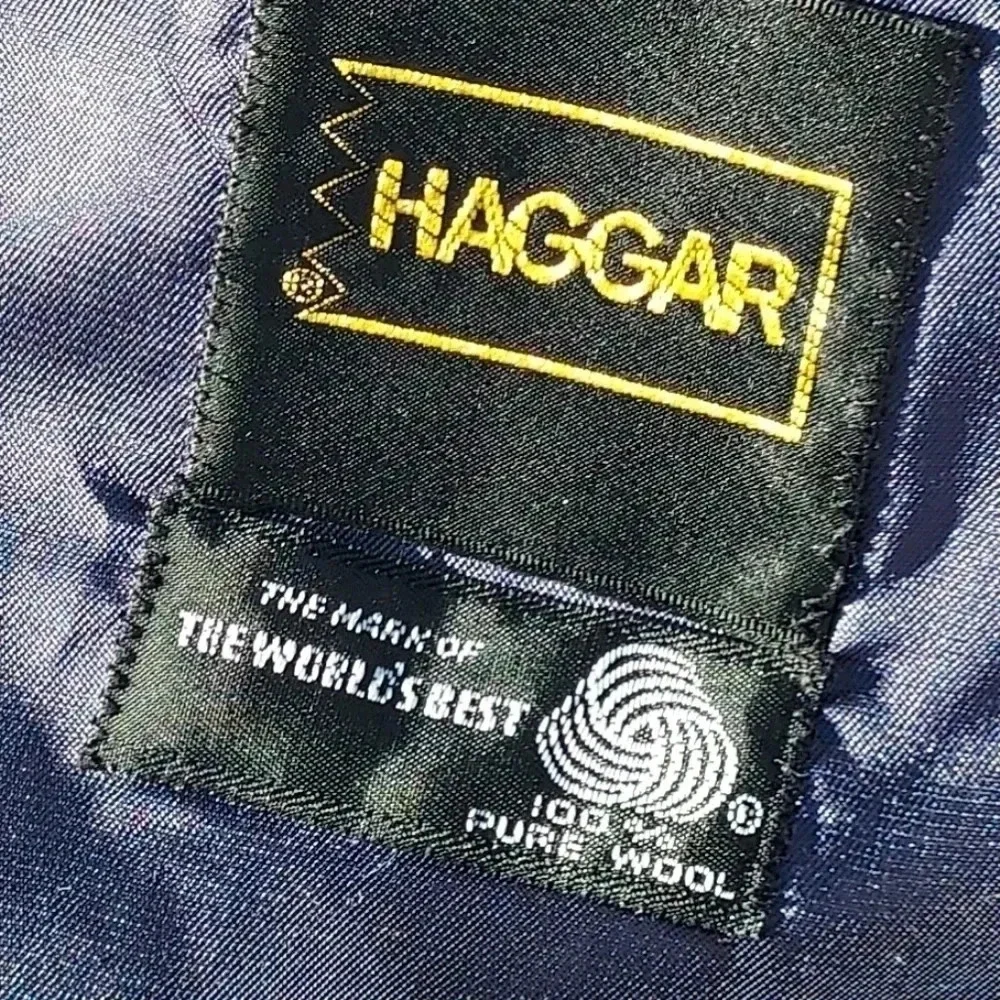 Haggar Mens 100% Pure Wool Mens Suit Jacket Gold Buttons Size 42 in Blue